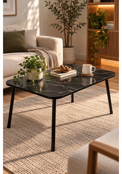 Sulorahome Ceviz Desenli Metal Ayaklı Çekmeceli Orta Sehpa