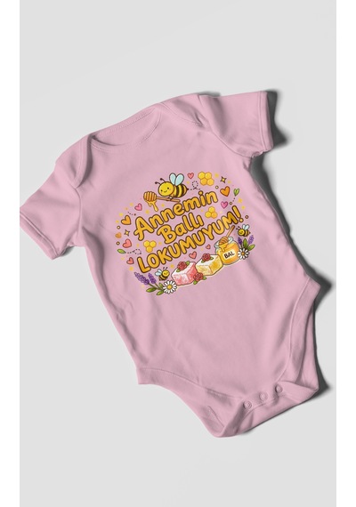 Morivokids Annemin Ballı Lokumuyum Kısa Kollu Bebek Body %100 Pamuk Koyu Pembe