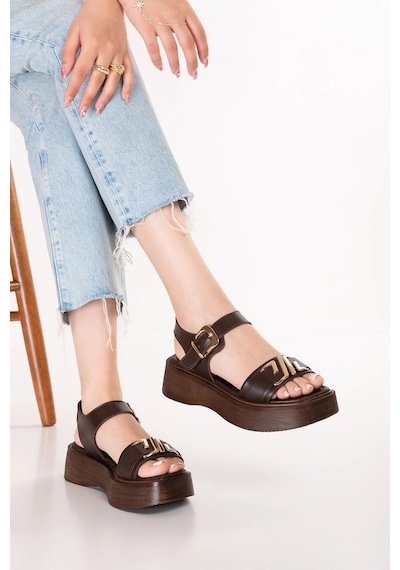 Gondol Hakiki Deri Platform Taban Sandalet Pkr.2401 Kahverengi
