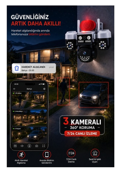 Linadex Lx-8979w Wifi 3 Kameralı Hd Güvenlik Kamerası