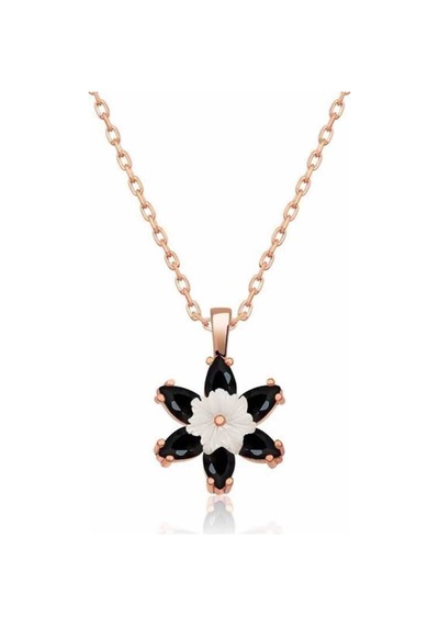 Gümüş Rose Siyah Lotus Çiçeği Kolye Çok Renkli Çok Renkli
