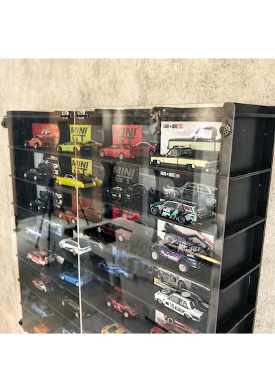 Pleksi Kapaklı 1:64 Ölçek Kutulu Sergileme , Oyuncak Araba Rafı, Akrilik Kapak Kutu Araba Diecast Vitrini Siyah