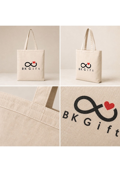 Bk Gift Logonuza Özel 5 Adet Keten Fiora Askılı Kırık Beyaz Bez Çanta 34,5 X 40 Cm Baskılı Set Bej