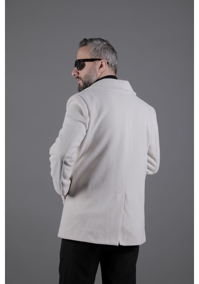 Ohepmoda Desenli Kruvaze Erkek Kaşe Kaban Bej