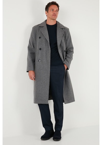 Buratti Loose Fit Kruvaze Yaka Uzun Astarlı Kaşe Erkek Kaban 681003 Gri