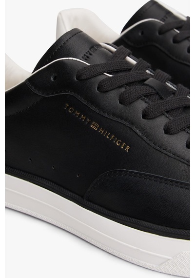Tommy Hilfiger Th Logo Lux Siyah Deri Erkek Snekar-13415 Siyah
