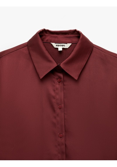 Koton Regular Fit Düğmeli Uzun Kollu Klasik Yaka Saten Gömlek Bordo 7wak60037pw