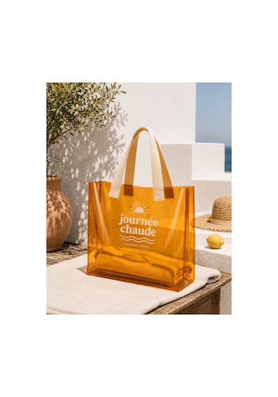 Hig Home Su Geçirmez Şeffaf Plaj Çantası Büyük Boy Kadın Deniz Havuz Omuz Çantası Pvc Şeffaf Çanta Beach Bag Turuncu