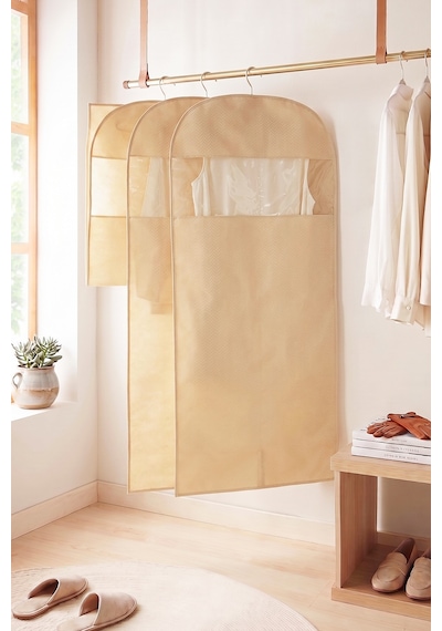 Ocean Home Textile 3'lü Bej Balıksırtı Elbise Kılıfı Set 60 X 135 Cm