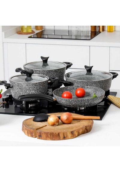 Taç 3455 Master Cook 7 Parça Granit Tencere Seti Siyah
