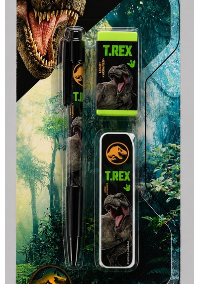 X Dekomus Lisanslı Jurassic World 3'lü Kırtasiye Seti 0.7 Mm Uçlu Kalem,silgi Ve Uç Seti Diğer