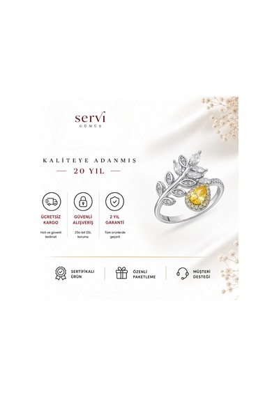 Servi 925 Ayar Gümüş Golden Leaf Yüzük-35