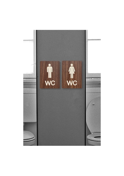 Kadın-erkek Wc Yönlendirme Levhası- İkili Set - Ceviz