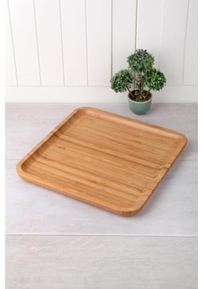 Bambu Kare Sunum Tabağı 25cm Açık Gri