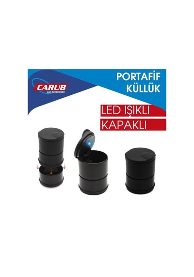 Carub Araç İçi Küllük Portatif Işıklı Kapaklı Araba Oto Küllüğü Siyah Br2944606 1 Adet