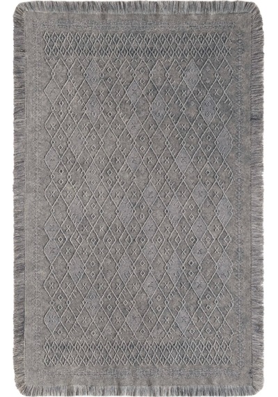 Carpetrium Antique Prm Grey - Dört Tarafı Saçaklı Pamuklu Yıkanabilir Kilim