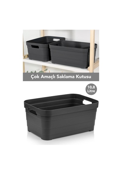1 Adet Dekoratif Piramit Saklama Kutusu - Dolap İçi Düzenleyici Organizer Kutu 10,8 Litre Antrasit Antrasit