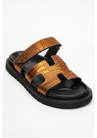 Luvishoes Luvi Shoes Loana Bakır Baskı Hakiki Deri Kadın Terlik Bakır