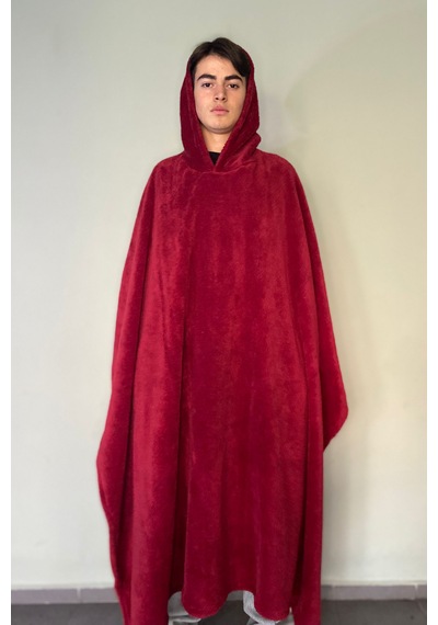 Giyilebilir Hoodie Battaniye Rahat Kalıp Tek Beden Kırmızı