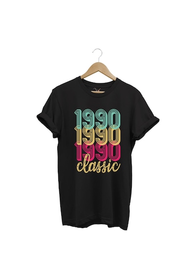 1990 Retro Vintage Classic Baskılı %100 Pamuk Regular Fit Unisex T-shirt Siyah