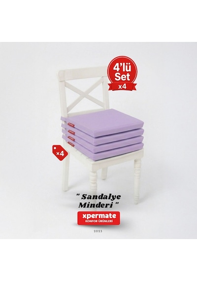 Xpermate 4'lü Sandalye Minderi Su İtici Kumaş 40 x 40 CM Lila