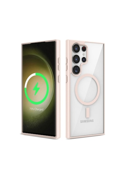 Galaxy S23 Ultra Kılıf M-safe Wireless Şarj Özellikli Silikon Zore Ege Kapak Pembe