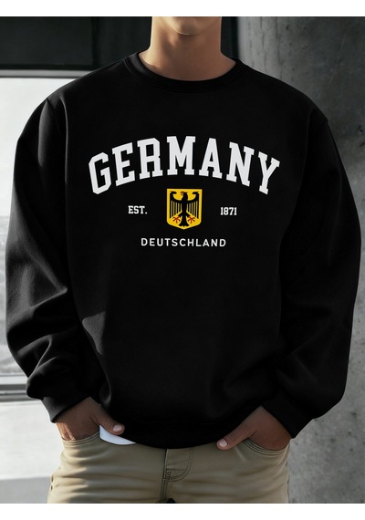 Startmore Startmorealmanya Deutschland Ulusal Amblem Baskı Erkekler Kazak Moda Polar Kazak Retro Rahat Uzun Koll Siyah