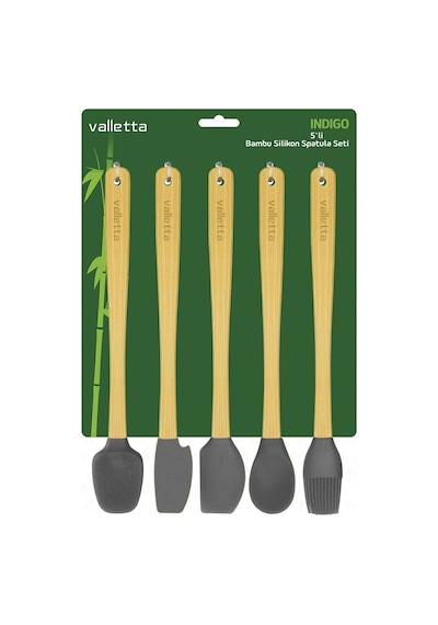 Valletta Indigo 5'li Gri Bambu Silikon Spatula Seti Uzun 26 Cm