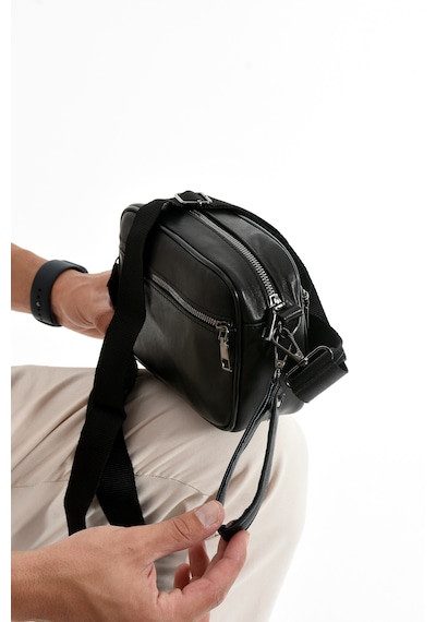 Nahitatyana Hakiki Deri Erkek El Ve Omuz Çantası Çıkarılabilir Askılı Siyah