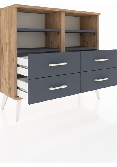 Arges Şifonyer 4 Raflı 4 Çekmeceli 88x30x80 Çam-antrasit Antrasit Arges Şifonyer 4 Raflı 4 Çekmeceli 88x30x80 Çam-antrasit Antrasit