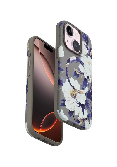 Onegif Apple İphone 15 Plus Flower Series Magsafe Kapak - Gri Kılıf