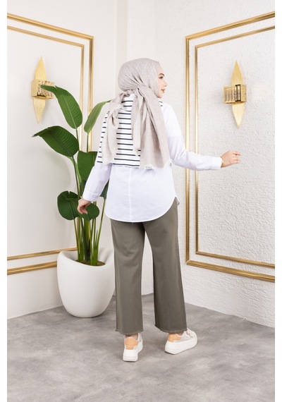 Nevayla Moda Beli Lastikli Keten Pantolon - Haki / A0104 Haki