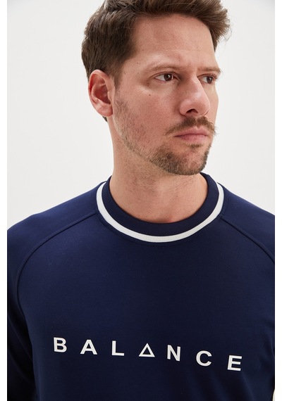 Fullamoda Balance Baskılı Garnili Modal Sweatshirt Lacivert