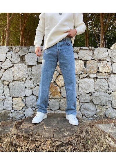 Kar Yıkamalı Baggy Pantolon Mavi Kar