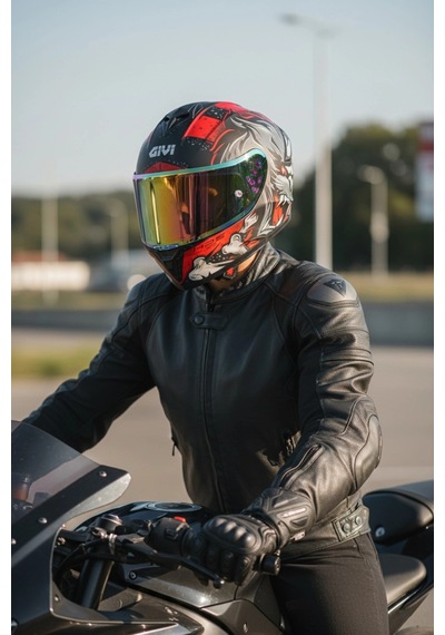 Gıvı 50.x Wıld Mat Kırmızı  1 Renkli 1 Şeffaf Vizörlü Motosiklet Kask İridyum Vizör + Şeffaf