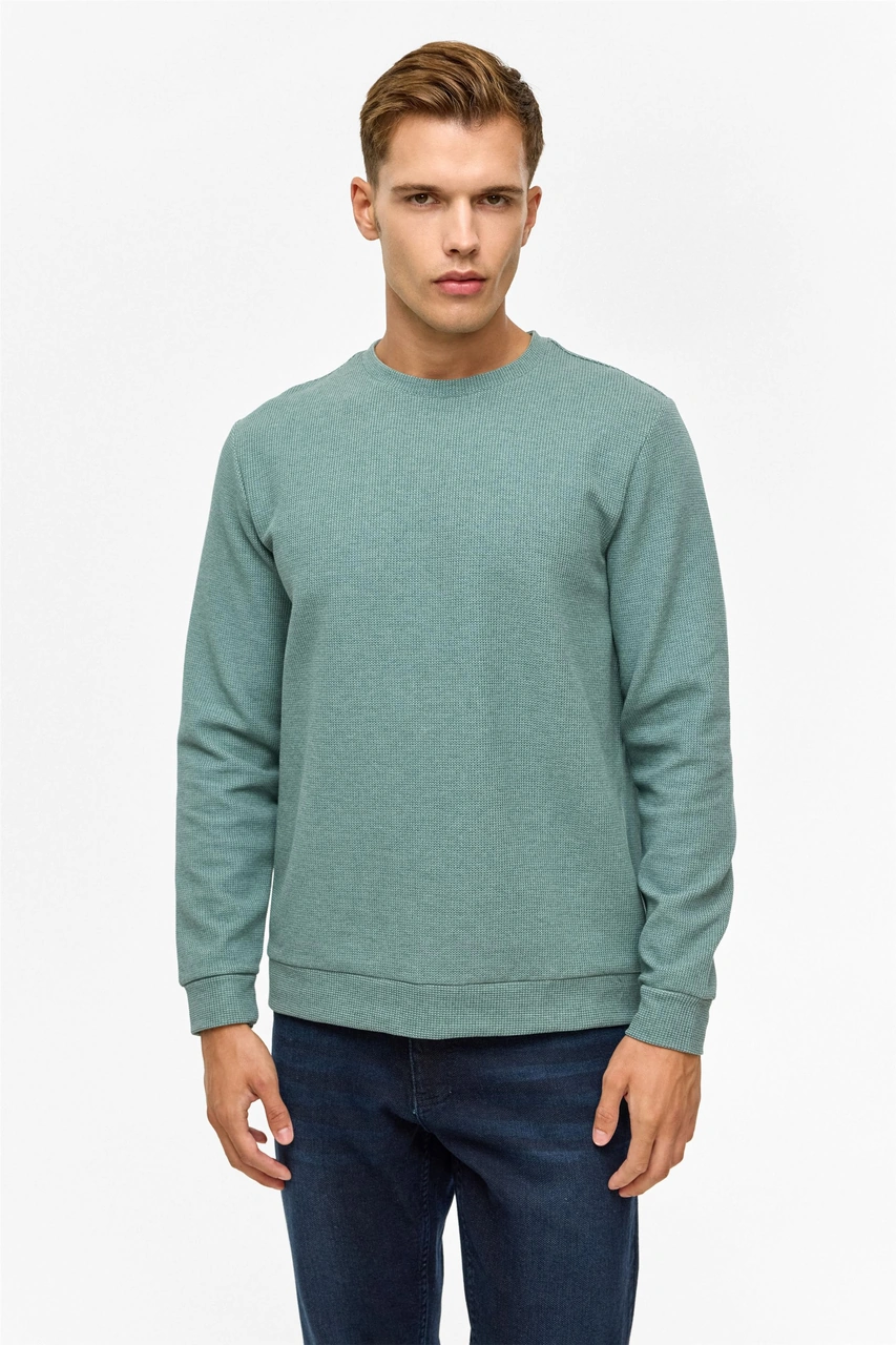 Süvari Haki Regular Düz Bisiklet Yaka Sweatshirt-38791 Haki