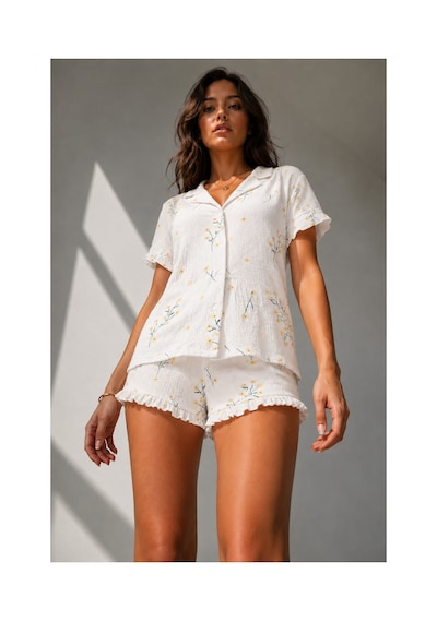 Fit Women Kadın Süprem Gömlek Şort Düğme Çok Renkli Pijama Takımı