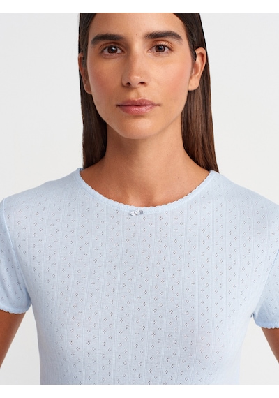 Dilvin 31795 Fiyonk Detaylı Kısa Kollu Kontrast T-shirt-açık Mavi Açık Mavi