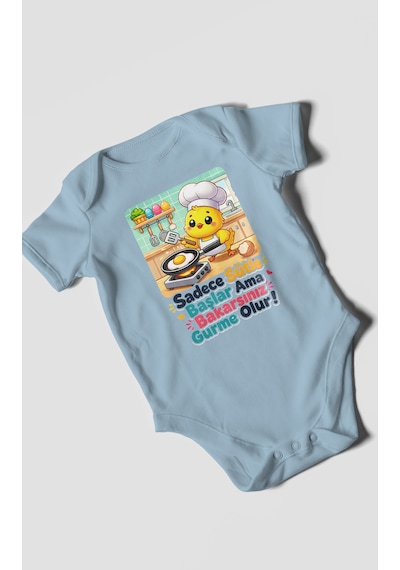 Morivokids Sadece Sütle Başlar Yazılı Kısa Kollu Bebek Body %100 Pamuk Bebe Mavisi