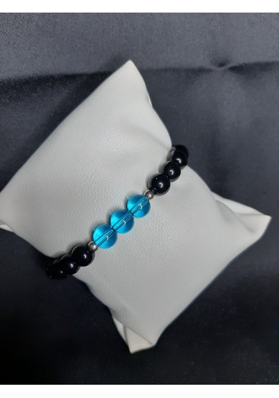 Mryart Doğal Görünümlü Siyah & Mavi Cam Boncuklu El Yapımı Bileklik - Unisex Siyah - Mavi