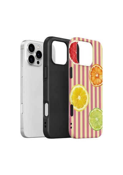 Apple iPhone Uyumlu 16 Pro Max Vorian Çift Katmanlı Kılıf Citrus Fiesta Stripe
