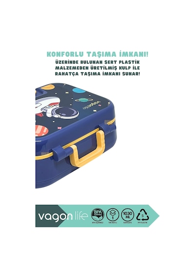 Bento 1030ml Lunchbox Tek Katlı 3 Bölmeli Pp Plastik Sefer Tası Yemek Kutusu Lacivert Çok Renkli