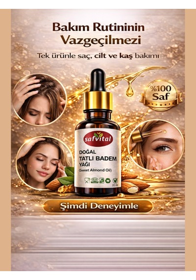Safvital Tatlı Badem Yağı %100 Saf 20 Ml Saç Cilt Kaş Kirpik Besleyici Doğal Bakım Yağı Soğuk Pres