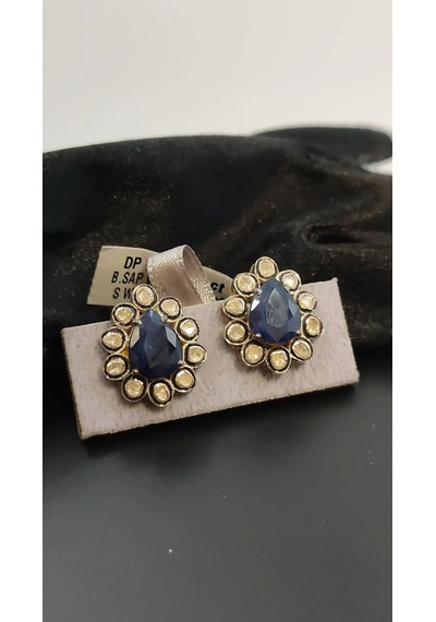 925 Gümüş Safir Polki Elmas Küpe 278 Altın Kaplama