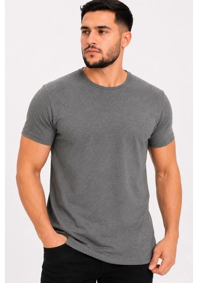 Tarz Yeri Erkek Basic Tişört Bisiklet Yaka Kısa Kol Günlük Yazlık Slim Fit T-shirt - Antrasit