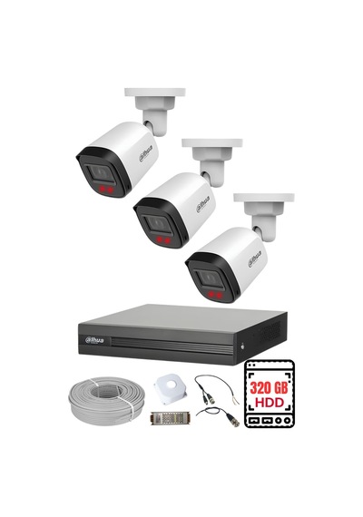 Dahua 3 Kameralı Gece Görüşlü Su Geçirmez Full Hd Güvenlik Kamerası Seti 320gb