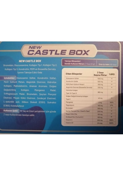 Castle Box Saşe, Glukozamin, Kollajen, Akgünlük Eki Ve Bromelain İçeren Takviye Edici Gıda 60 Saşe
