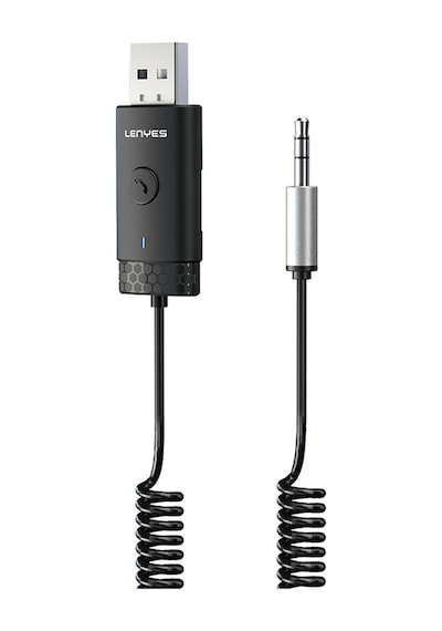 Lenyes Lr209 Spiral Kablolu Dahili Mikrofonlu Kablosuz Ses Alıcı Aux Bluetooth Adaptör Siyah