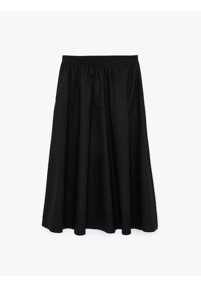Koton Pamuklu Beli Lastikli Çan Kesim Poplin Midi Etek Siyah 6sak70011pw Siyah