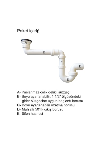 Dallmer Yer Kazandıran Lavabo Sifonu Evye Sifonu Delikli Süzgeçli 50lik Koku Önleyici Gider